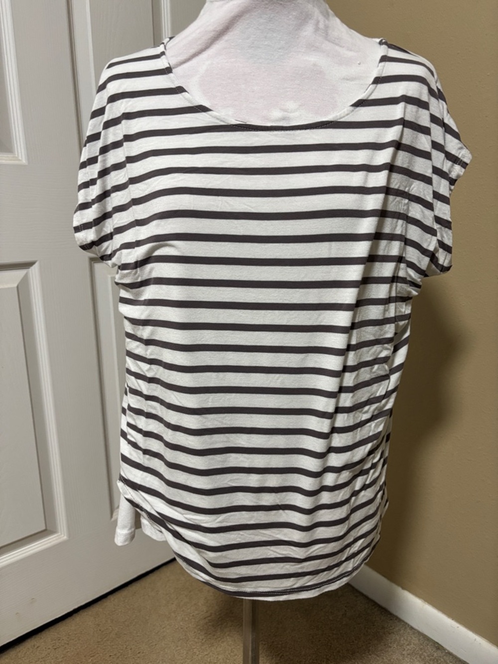 Green Envelope White Tee with Black Stripes